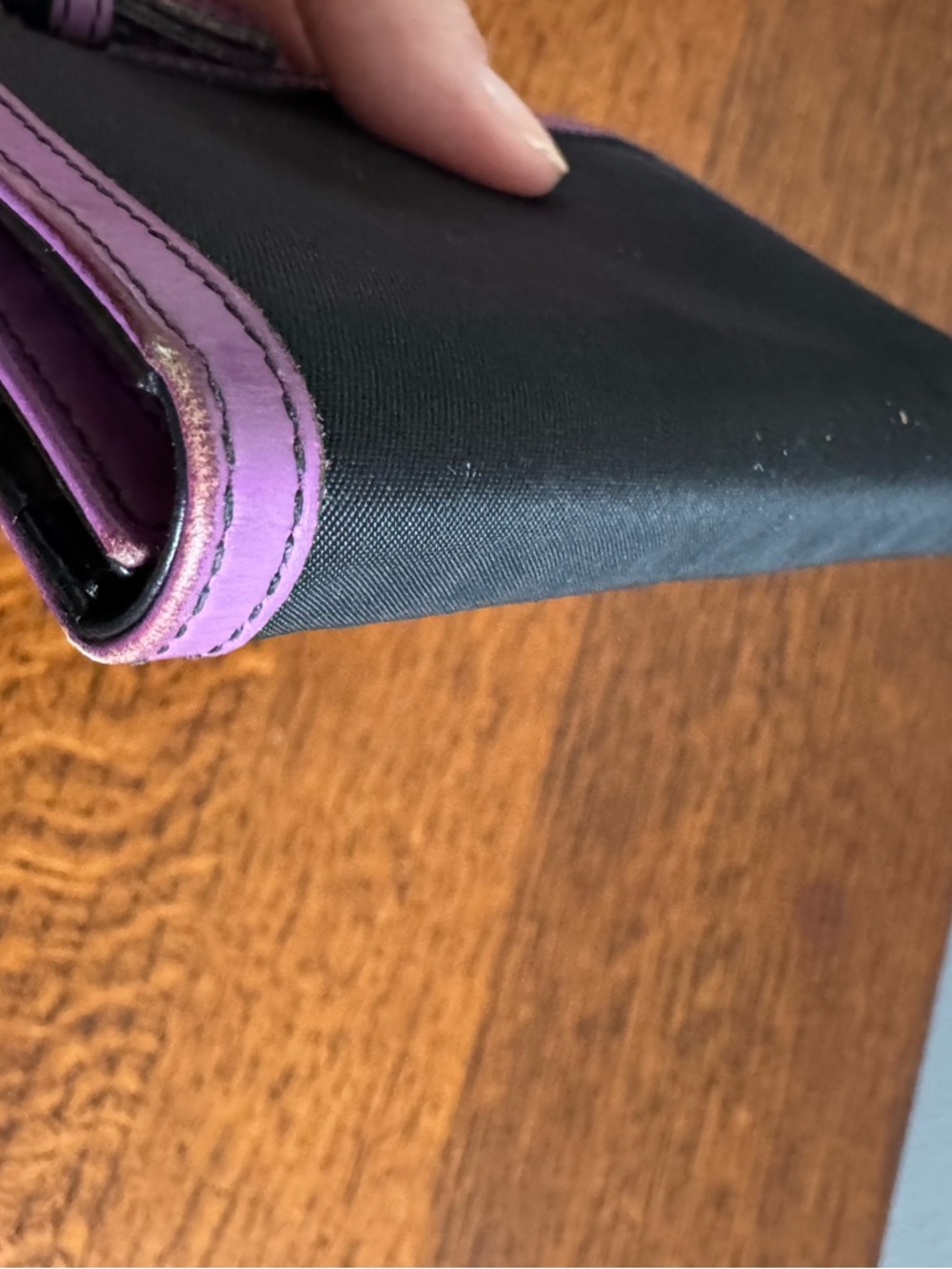 Prada Vintage Tessuto Nylon Wallet - Black with Purple Trim - Picture 13 of 14